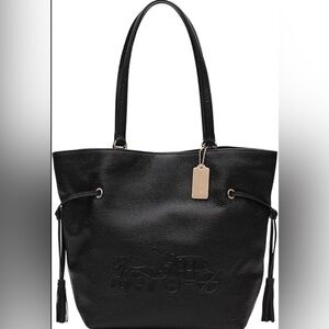 COACH Andy Drawstring Black Leather Horse & Carriage Embossed Logo